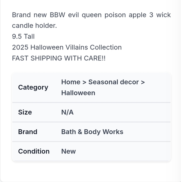 New Bath & Body Works Disney Evil Queen Candle Holder Poisoned Apple Snow White - Picture 11 of 11